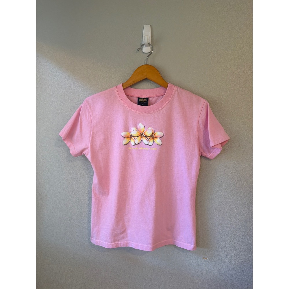 SunPrints Graphic T-Shirt Women XL Pink Whitsundays Australia Floral Vtg Tee
